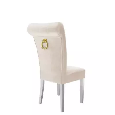 Luxusná jedálenská stolička NOSSEN 3 - polomatná biela / béžová / pozlátené klopadlo