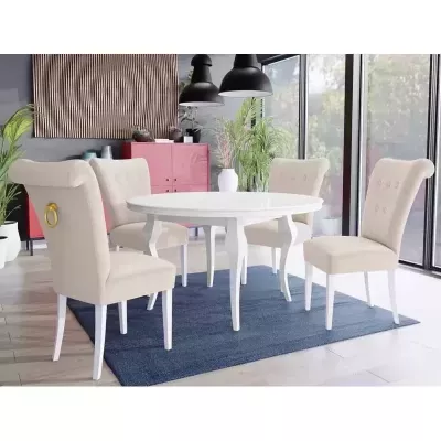 Luxusná jedálenská stolička NOSSEN 3 - polomatná biela / béžová / pozlátené klopadlo