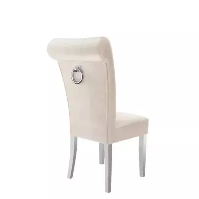 Luxusná jedálenská stolička NOSSEN 3 - polomatná biela / béžová / chrómované klopadlo