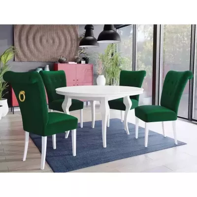 Luxusná jedálenská stolička NOSSEN 3 - polomatná biela / zelená / pozlátené klopadlo