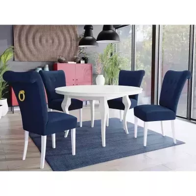 Luxusná jedálenská stolička NOSSEN 3 - polomatná biela / modrá / pozlátené klopadlo
