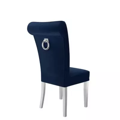 Luxusná jedálenská stolička NOSSEN 3 - polomatná biela / modrá / chrómované klopadlo
