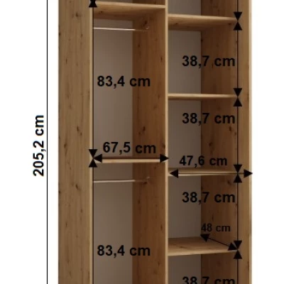 Šatníková skriňa BAYLIN 2 - 120/60 cm, dub artisan / čierna / dub artisan