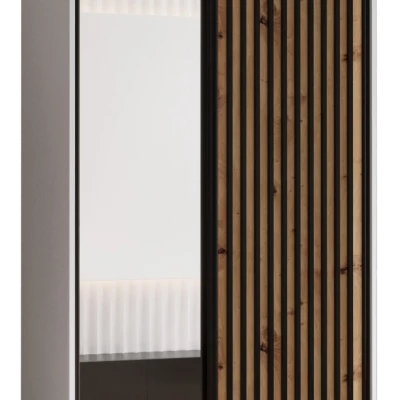 Šatníková skriňa BAYLIN 2 - 120/60 cm, biela / dub artisan / čierna