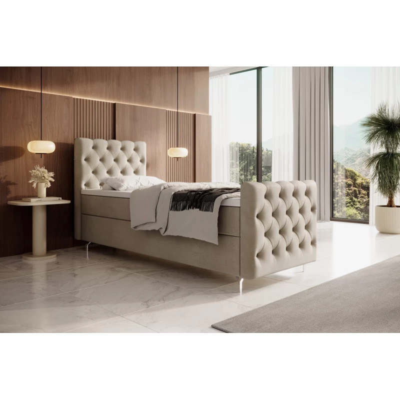 Čalúnená posteľ 90x200 ADRIA COMFORT PLUS s úložným priestorom - pravá, béžová