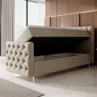 Čalúnená posteľ 90x200 ADRIA PLUS s úložným priestorom - pravá, béžová