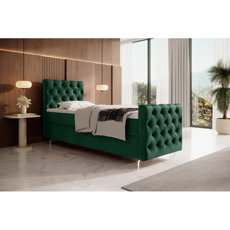 Čalúnená posteľ 80x200 ADRIA PLUS s úložným priestorom - pravá, zelená
