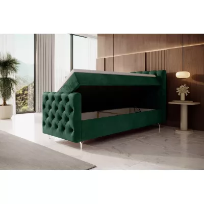 Čalúnená posteľ 90x200 ADRIA PLUS s úložným priestorom - pravá, zelená