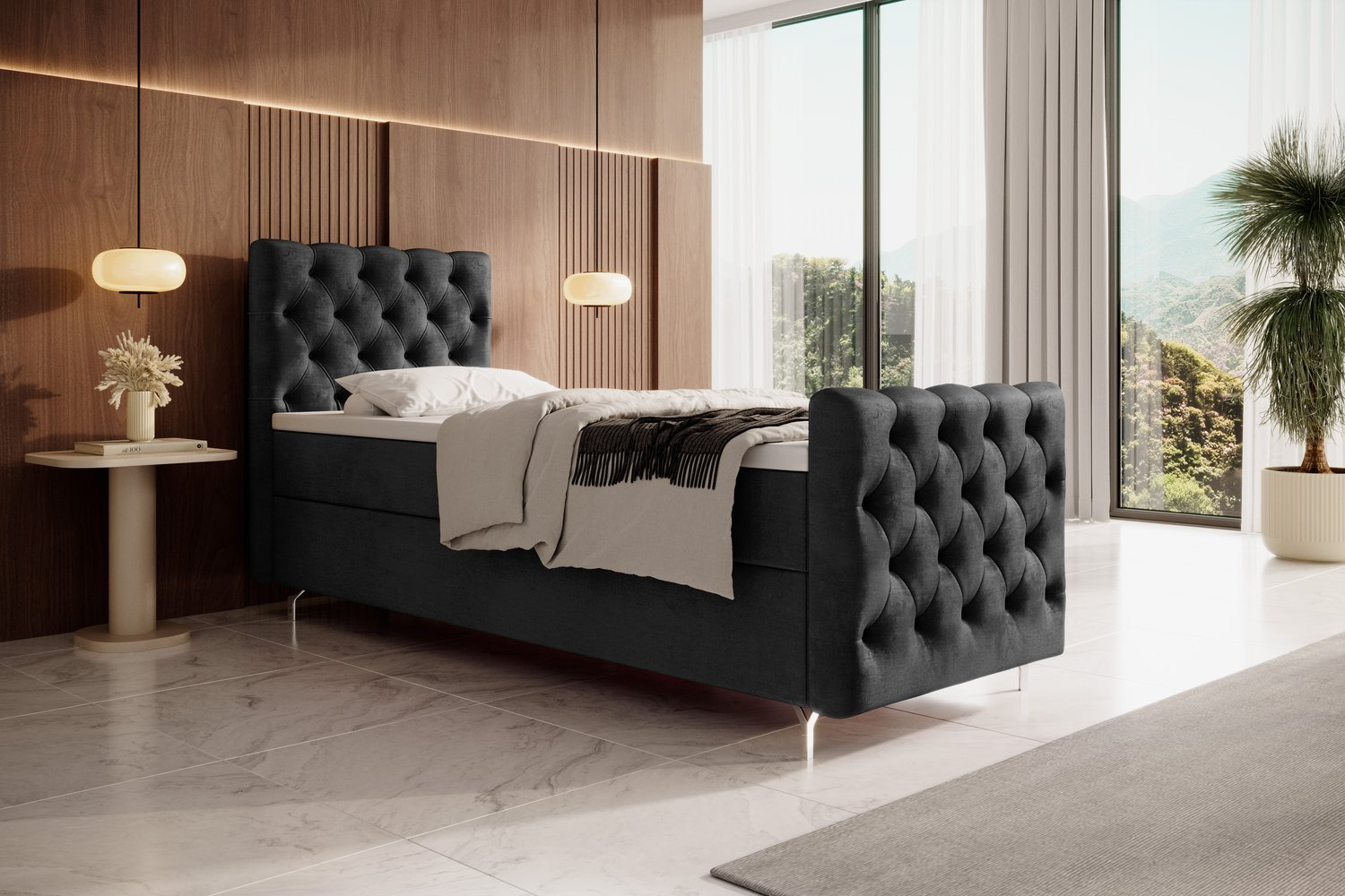 Čalúnená posteľ 90x200 ADRIA PLUS s úložným priestorom - pravá, svetlo grafitová