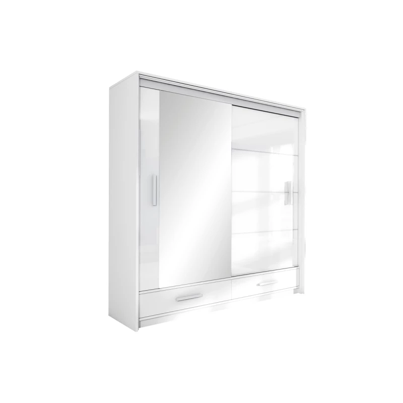Šatníková skriňa 208 IREM so zrkadlom - biela / lesklá biela