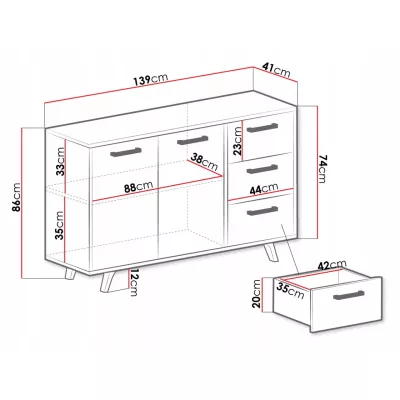 Kombinovaná komoda AGNESA - dub wellington
