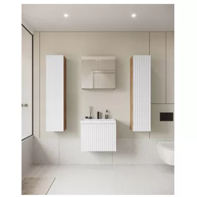 Kúpeľňový set so zrkadlom IZORIA XL 2 - dub wotan / biela + umývadlo ZDARMA