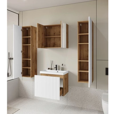 Kúpeľňový set so zrkadlom IZORIA XL 2 - dub wotan / biela + umývadlo ZDARMA