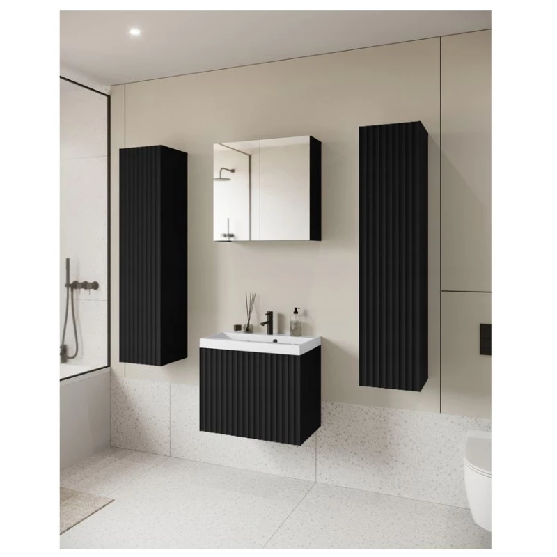 Kúpeľňový set so zrkadlom IZORIA XL 2 - čierny grafit + umývadlo ZDARMA