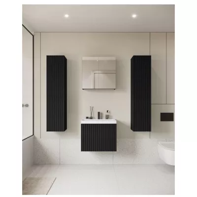 Kúpeľňový set so zrkadlom IZORIA XL 2 - čierny grafit + umývadlo ZDARMA