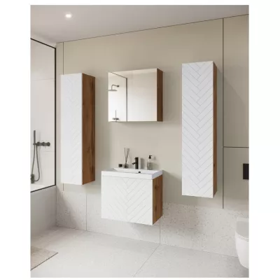 Kúpeľňový set so zrkadlom IZORIA XL 1 - dub wotan / biela + umývadlo ZDARMA