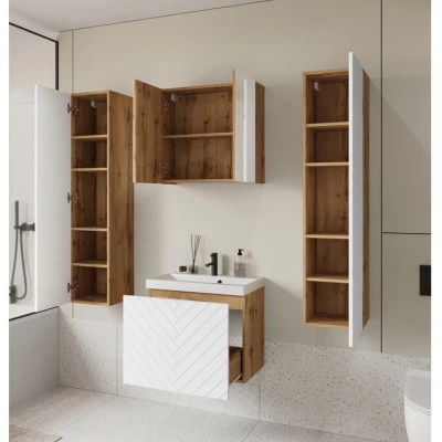 Kúpeľňový set so zrkadlom IZORIA XL 1 - dub wotan / biela + umývadlo ZDARMA