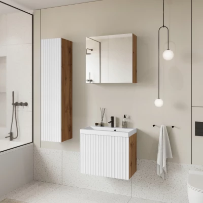 Kúpeľňová zostava so zrkadlom IZORIA 2 - dub wotan / biela + umývadlo ZDARMA