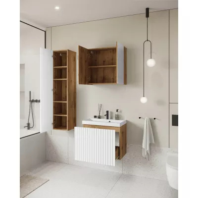 Kúpeľňová zostava so zrkadlom IZORIA 2 - dub wotan / biela + umývadlo ZDARMA