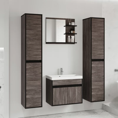 Zostava do kúpeľne so zrkadlom BRAZORIA - šedý smrekovec bodega / čierny grafit + umývadlo ZDARMA