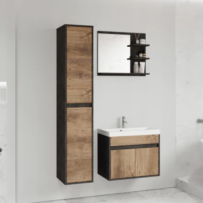 Stena do kúpeľne so zrkadlom BRAZORIA - matera / gaštan + umývadlo ZDARMA