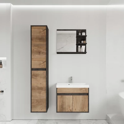 Stena do kúpeľne so zrkadlom BRAZORIA - matera / gaštan + umývadlo ZDARMA