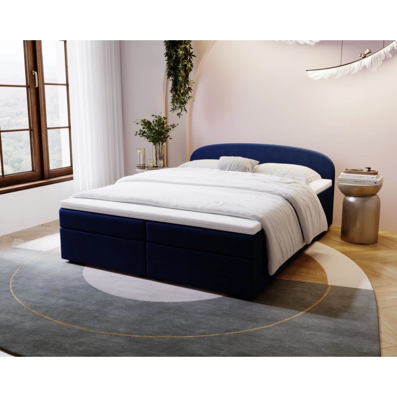 Čalúnená posteľ 180x200 KIRSTEN 2 s úložným priestorom - tmavo modrá