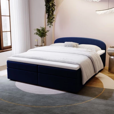 Čalúnená posteľ 140x200 KIRSTEN 1 s úložným priestorom - tmavo modrá