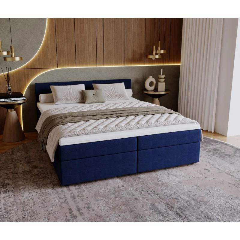 Čalúnená posteľ 140x200 SUVI 2 s úložným priestorom - tmavo modrá