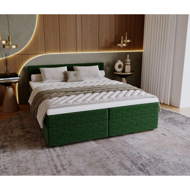 Čalúnená posteľ 140x200 SUVI 2 s úložným priestorom - zelená