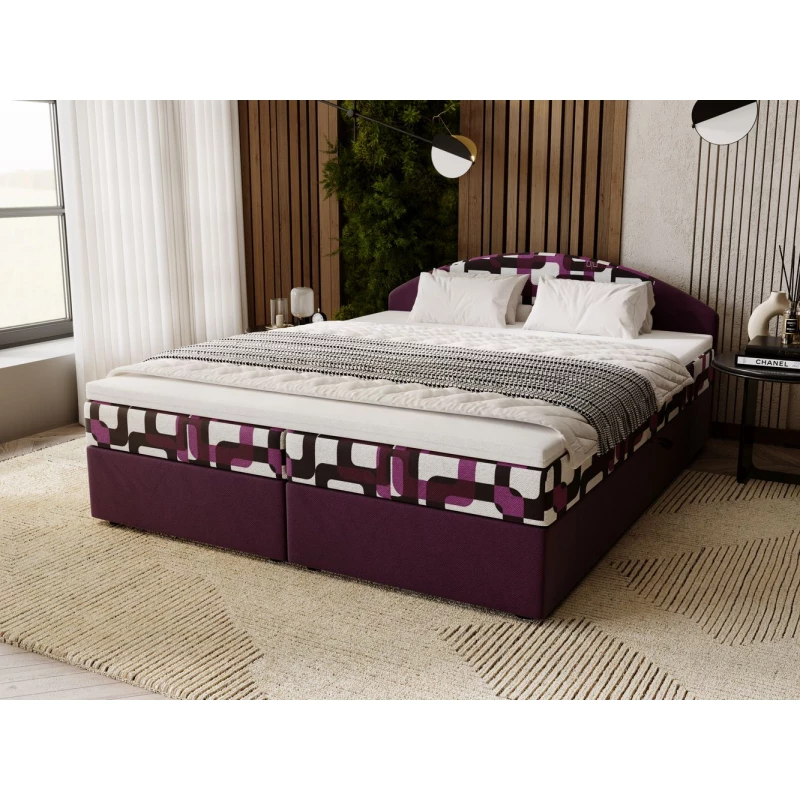 Manželská posteľ 180x200 LIZANA 2 s úložným priestorom - fialová / vzor 2