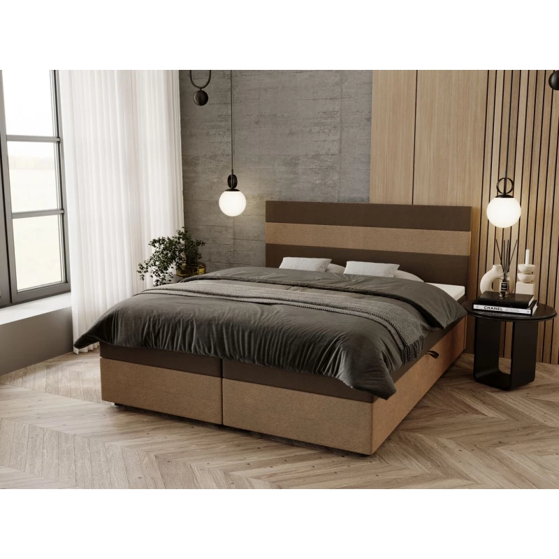 Manželská posteľ 140x200 ZOE 2 s úložným priestorom - hnedá / béžová