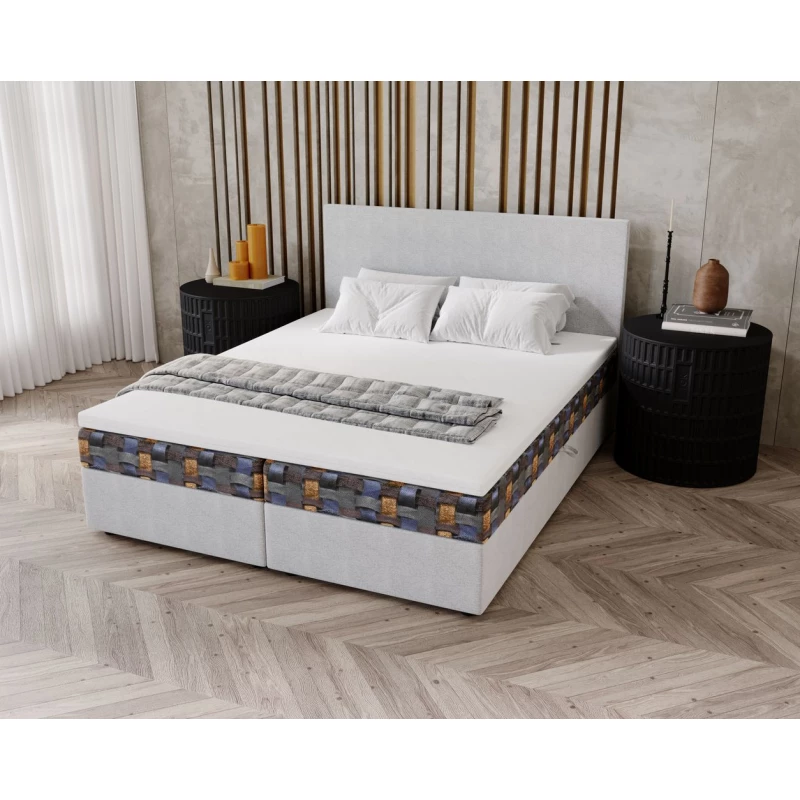 Čalúnená posteľ 140x200 OTILIE 3 s úložným priestorom - svetlo šedá + vzor