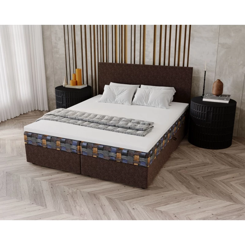 Čalúnená posteľ 180x200 OTILIE 2 s úložným priestorom - svetlo hnedá + vzor