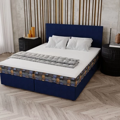 Čalúnená posteľ 160x200 OTILIE 2 s úložným priestorom - tmavo modrá + vzor