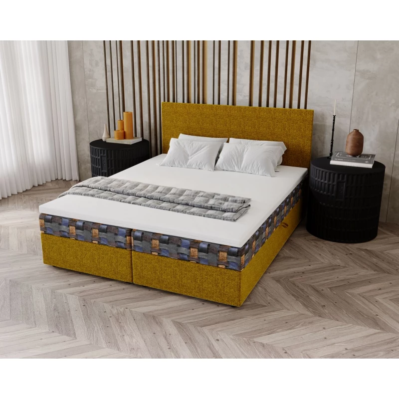 Čalúnená posteľ 160x200 OTILIE 2 s úložným priestorom - horčicová + vzor