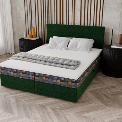 Čalúnená posteľ 140x200 OTILIE 2 s úložným priestorom - zelená + vzor