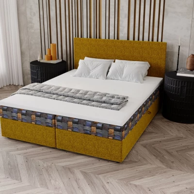 Čalúnená posteľ 140x200 OTILIE 2 s úložným priestorom - horčicová + vzor
