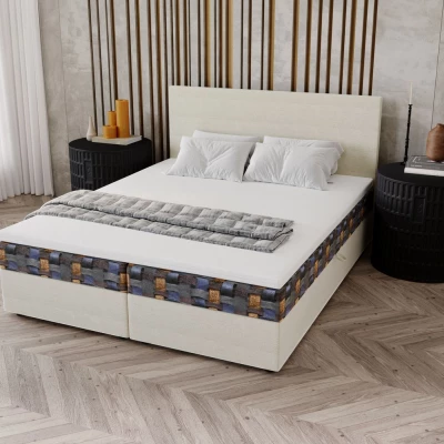 Čalúnená posteľ 140x200 OTILIE 2 s úložným priestorom - krémová + vzor