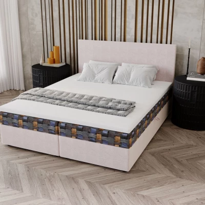 Čalúnená posteľ 140x200 OTILIE 2 s úložným priestorom - béžová + vzor