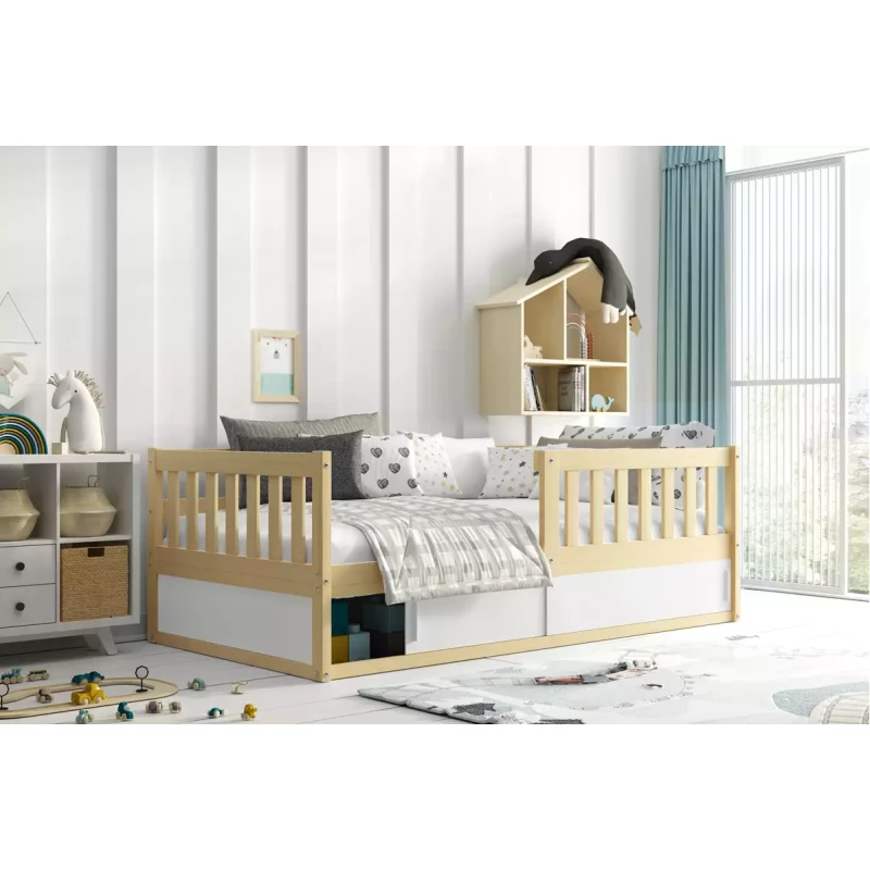 Detská posteľ 80x160 AGAPI s matracom a dvierkami - borovica