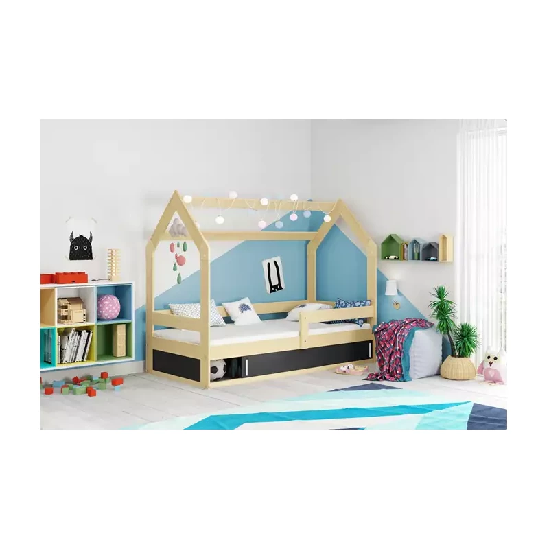 Detská posteľ 80x160 BASILE s matracom a dvierkami - borovica