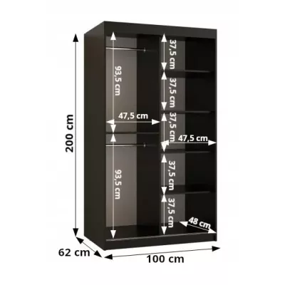 Šatníková skriňa MATILDA 2 - 100 cm, čierna / čierna