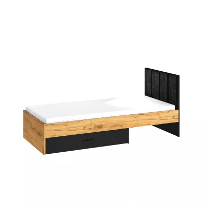 Jednolôžková posteľ 90x200 SABEL s úložným priestorom - čierna / dub craft zlatý
