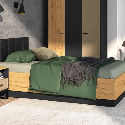 Jednolôžková posteľ 120x200 SABEL - čierna / dub craft zlatý