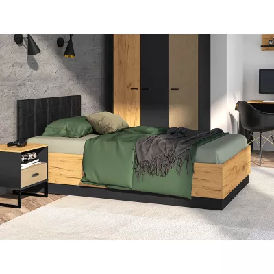 Jednolôžková posteľ 120x200 SABEL - čierna / dub craft zlatý