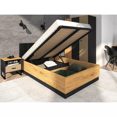 Jednolôžková posteľ 120x200 SABEL s úložným priestorom - čierna / dub craft zlatý