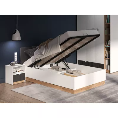 Jednolôžková posteľ 120x200 ARANA s úložným priestorom - biela / dub castello / grafitová