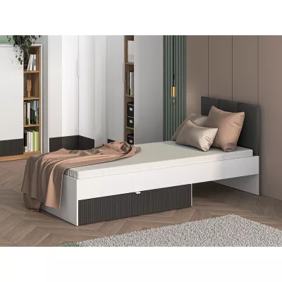 Jednolôžková posteľ 90x200 ARANA s úložným priestorom - biela / grafitová