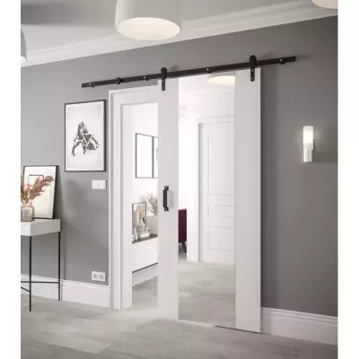 Posuvné dvere s kovaním a zrkadlom LEONTINA 2 - 90 cm, biele